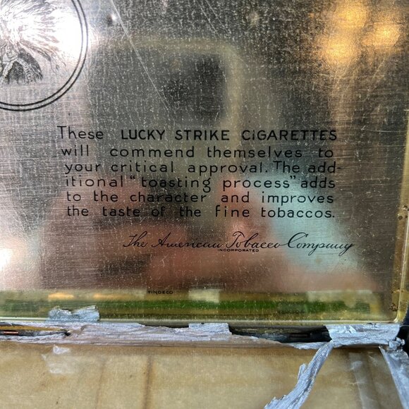 Vintage Lucky Strike Cigarette Metal Tin Flat Fifties Green Red Gold Stamp - Picture 8 of 11